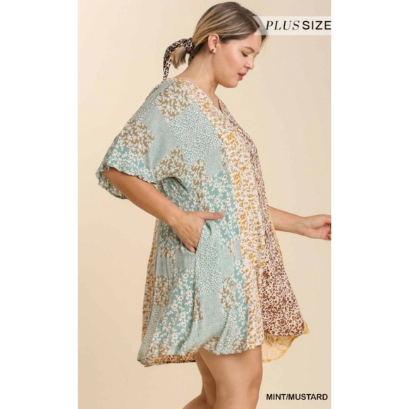 LAST ONE! NEW Umgee Plus Mixed Floral Print Ruffle Dress Pockets - Picture 3 of 12
